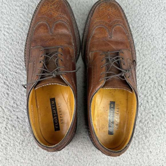 VTG Florsheim Imperial Mens Wingtip Dress Shoes 9.5 D Bourbon Leather 303129 USA - Picture 8 of 9
